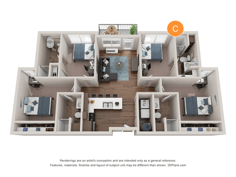 Floor plan for 4 beds, 4 baths, 215 sqft